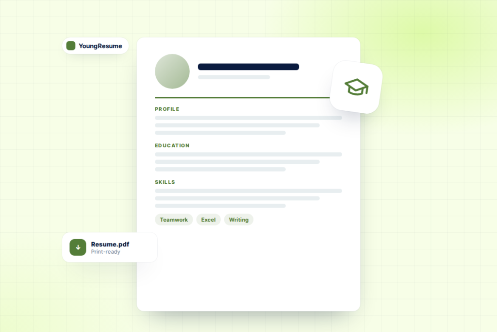 YoungResume resume builder for students showing a graduate resume